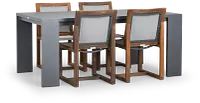Linear Dark Gray 70" Aluminum Table & 4 Teak Sling Side Chairs