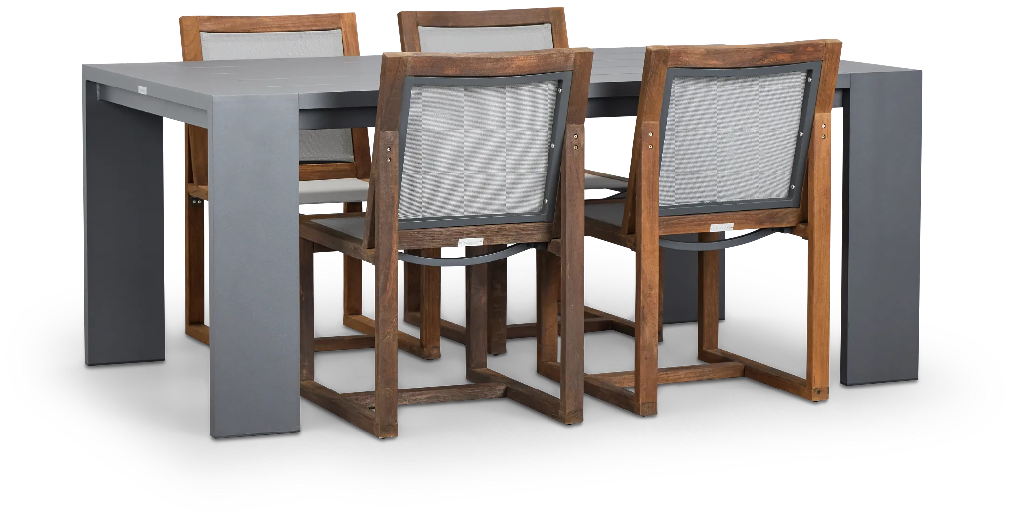 Linear Dark Gray 70" Aluminum Table & 4 Teak Sling Side Chairs