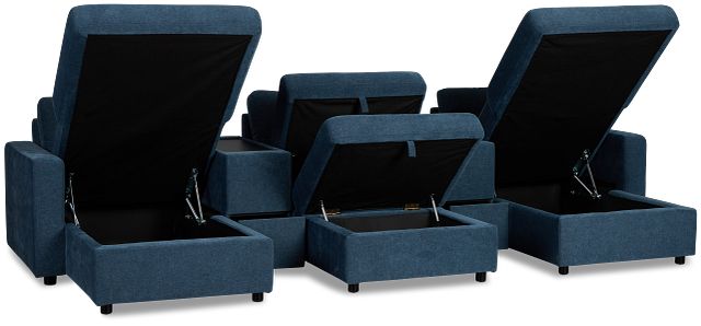Addie Blue Fabric 6-piece Home Theater With Storage Consoles