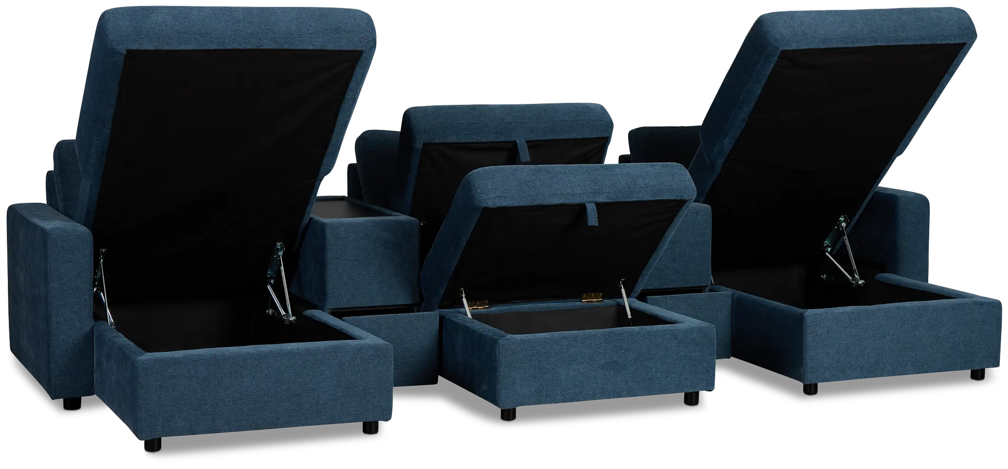 Addie Blue Fabric 6-piece Home Theater With Storage Consoles Addie Blue Fabric 6-piece Home Theater With Storage Consoles