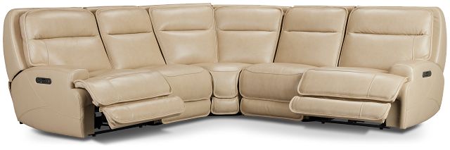 Casey Light Beige Lthr/vinyl Small Two-arm Power Reclining Sectional
