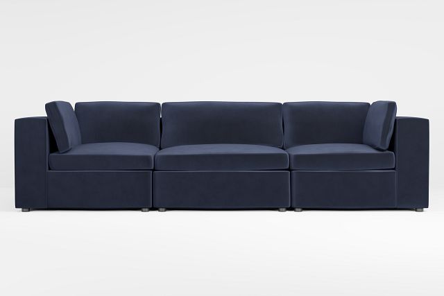 Destin Joya Dark Blue Velvet 3 Piece Modular Sofa