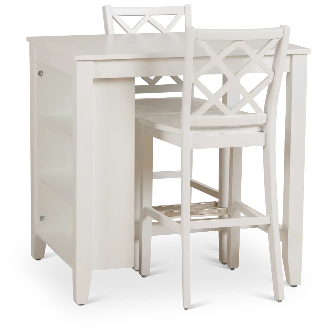 Edgartown White Storage High Table & 2 White Wood Barstools Edgartown White Storage High Table & 2 White Wood Barstools