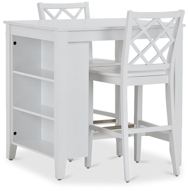 Edgartown White Storage High Table & 2 White Wood Barstools