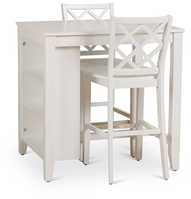 Edgartown White Storage High Table & 2 White Wood Barstools