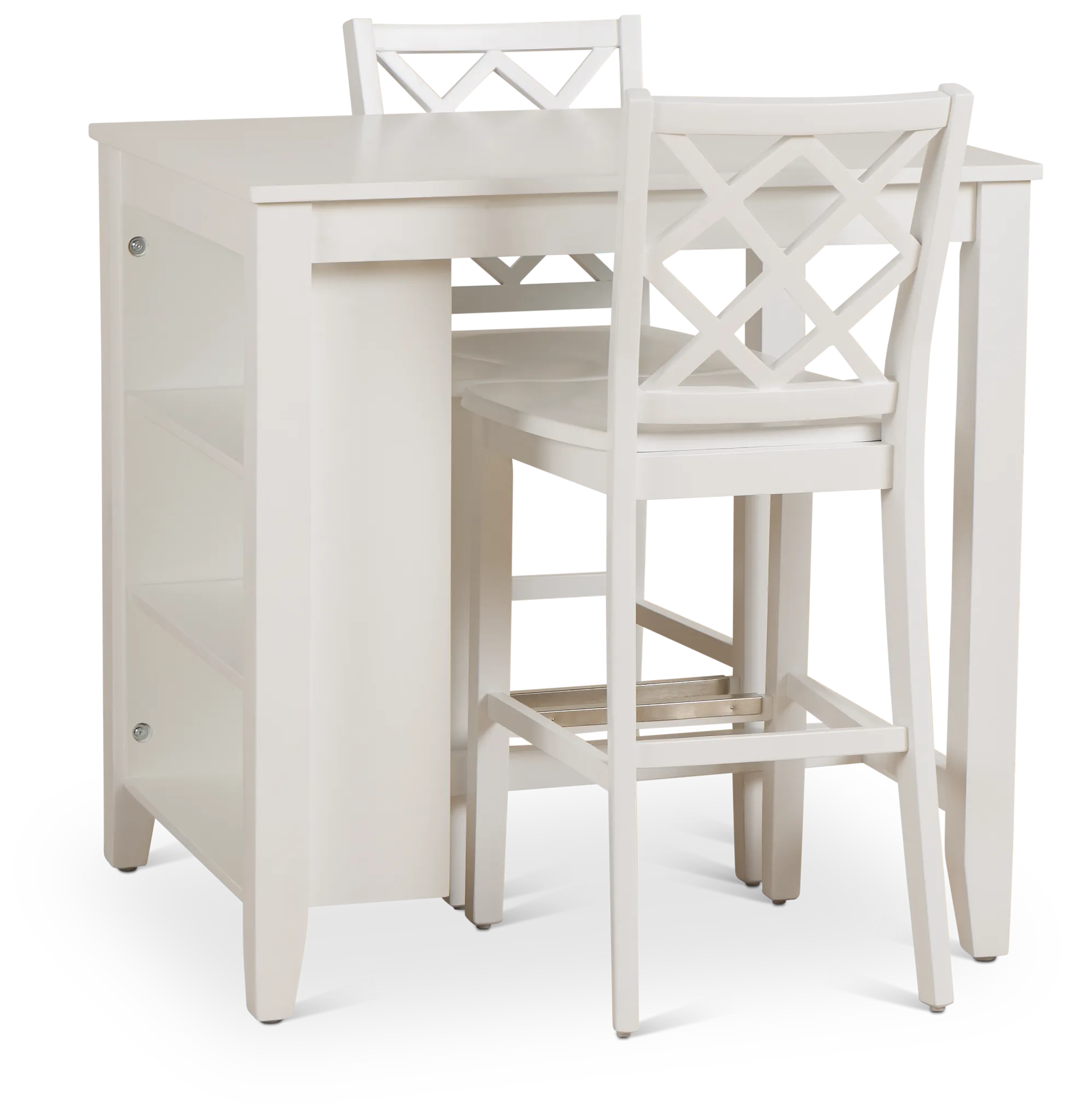 Edgartown White Storage High Table & 2 White Wood Barstools