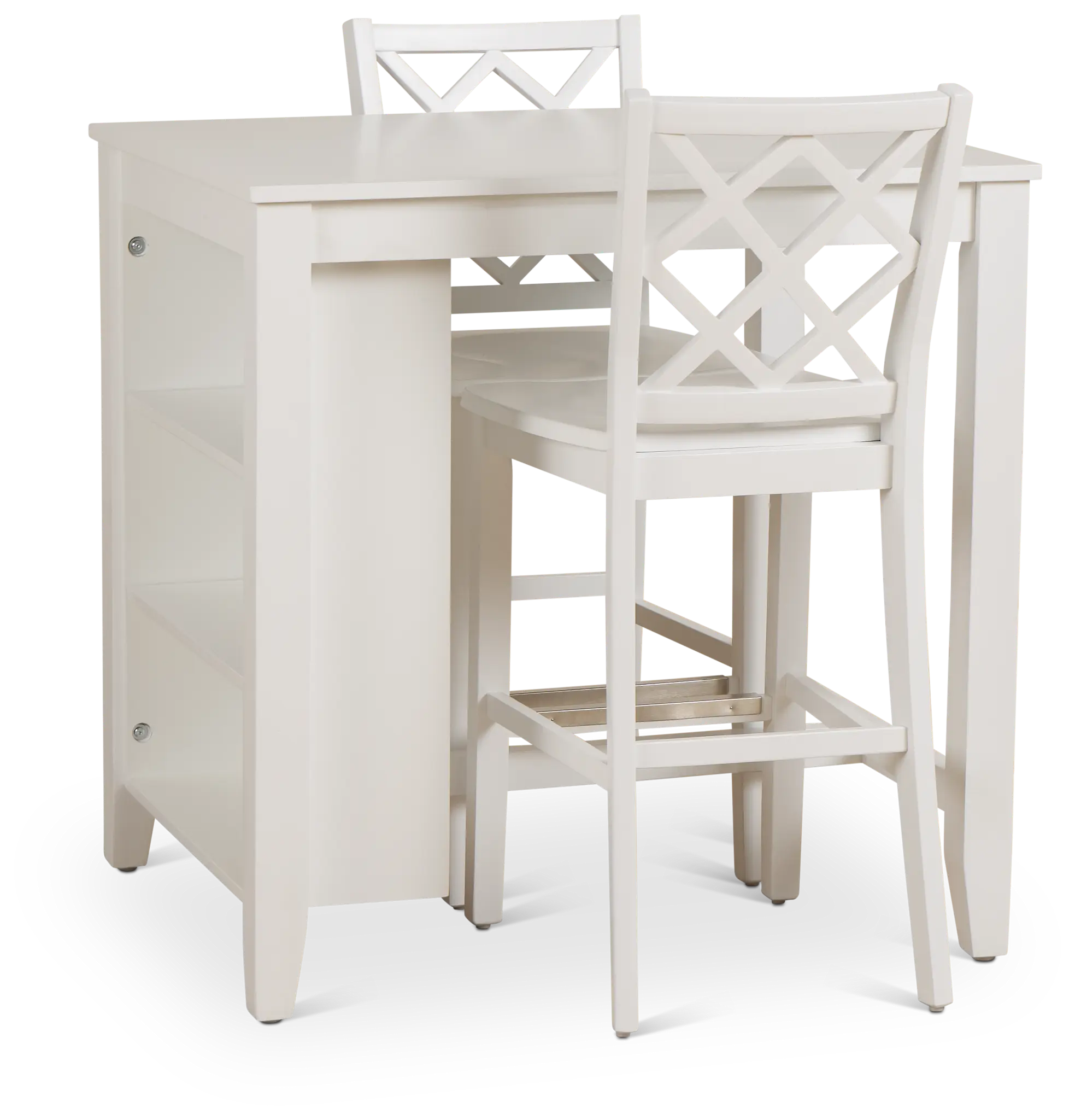 Edgartown White Storage High Table & 2 White Wood Barstools Edgartown White Storage High Table & 2 White Wood Barstools
