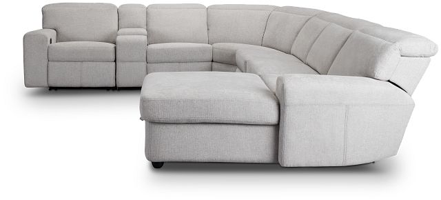 Callum Light Gray Fabric Medium Right Reclining Chaise Sleeper Sectional