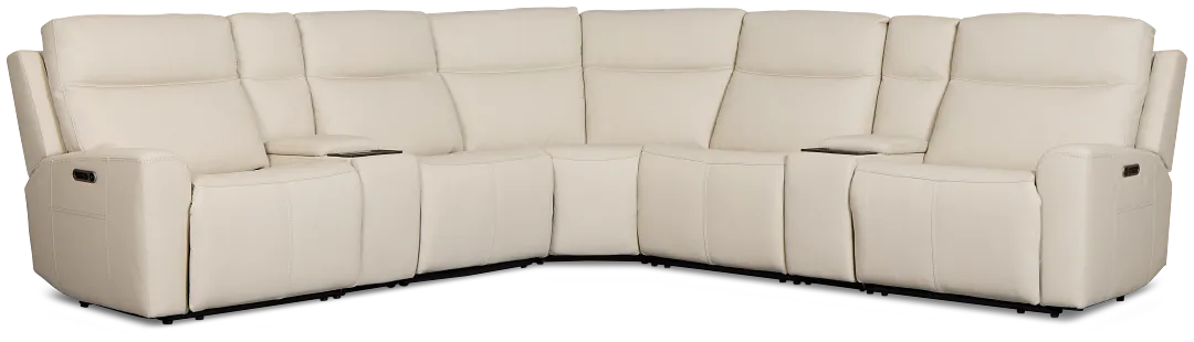Flexsteel Sterling Ivory Lthr/vinyl Large Triple Power Reclining Two-arm Sectional