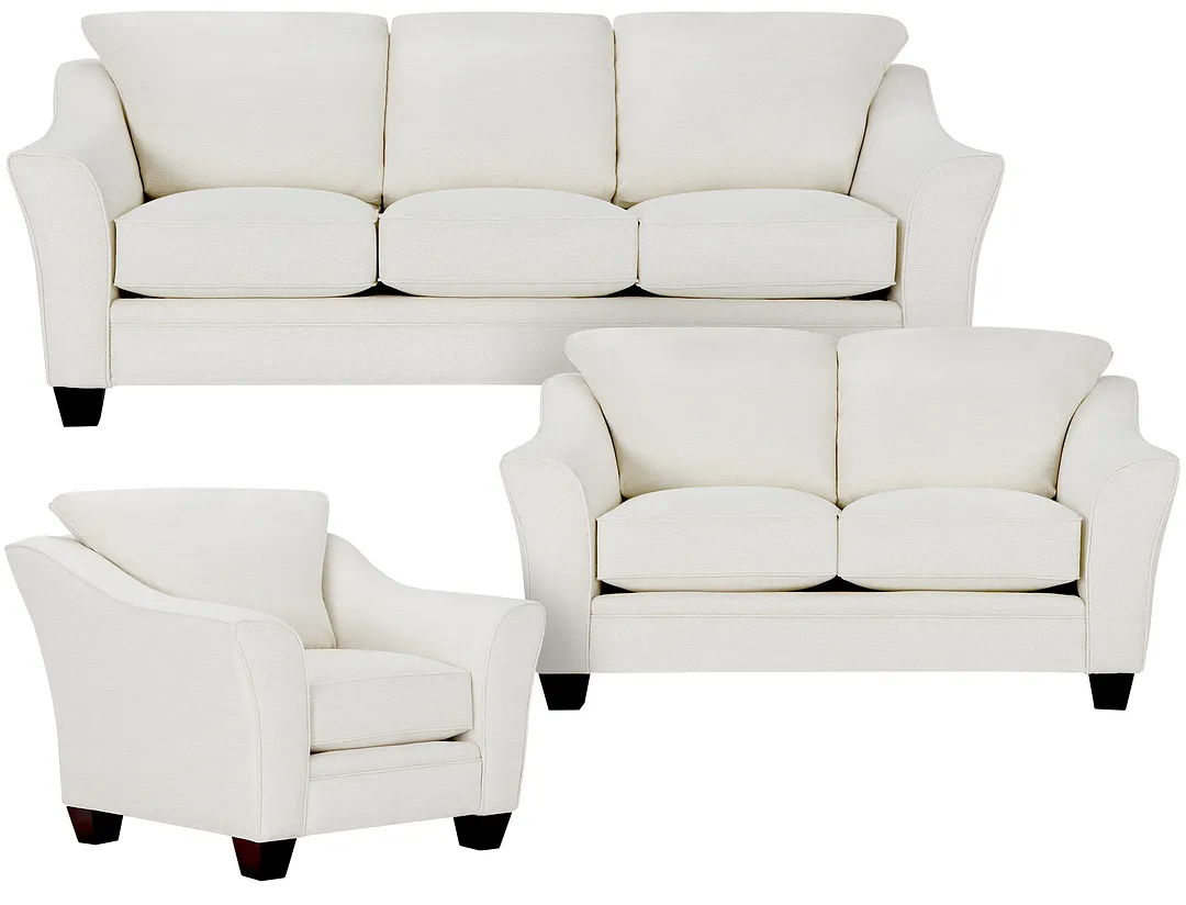 Avery White Fabric Living Room