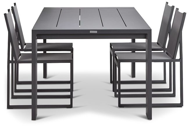 Linear 87" Dk Gray Aluminum Table & 4 Sling Side Chairs