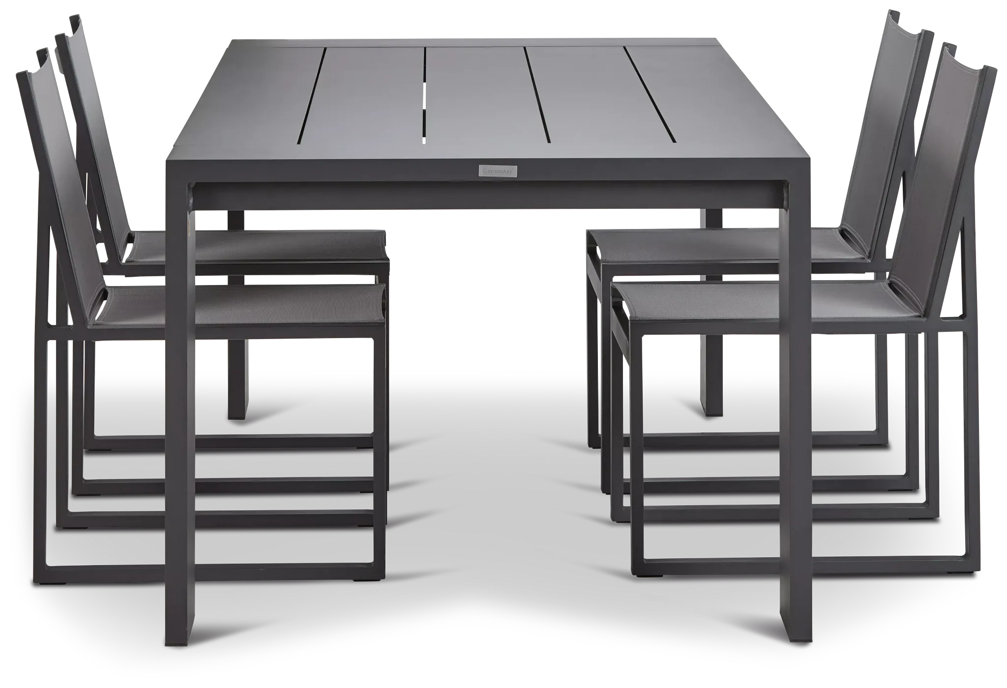 Linear 87" Dk Gray Aluminum Table & 4 Sling Side Chairs