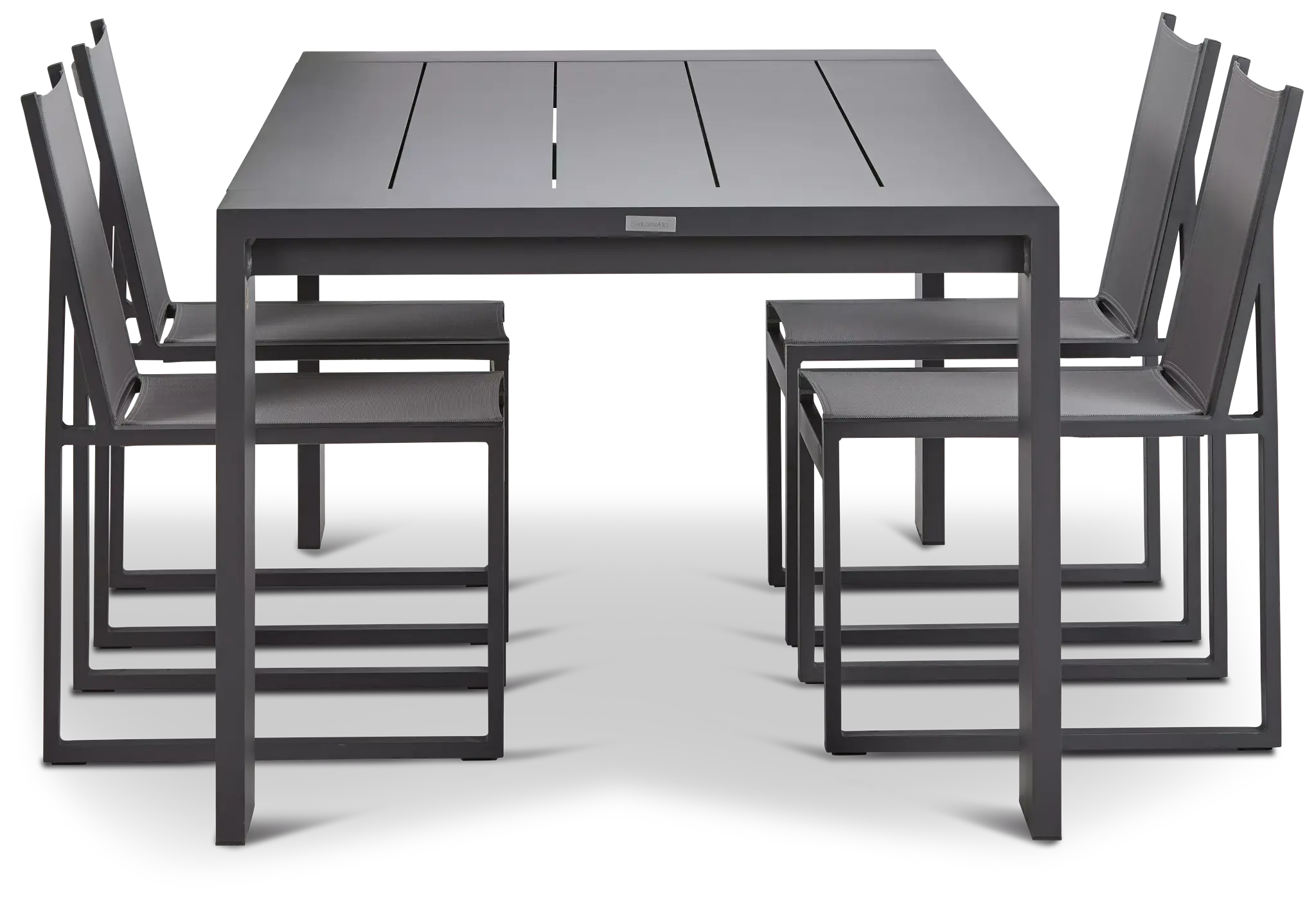 Linear 87" Dk Gray Aluminum Table & 4 Sling Side Chairs Linear 87" Dk Gray Aluminum Table & 4 Sling Side Chairs