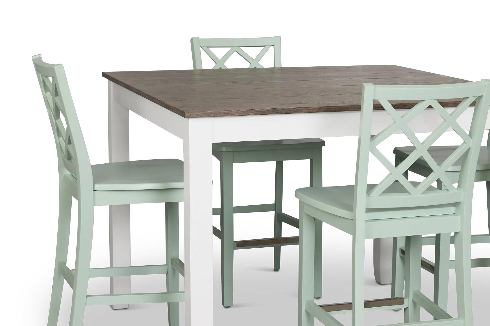 Edgartown Two-tone Square High Table & 4 Light Blue Wood Barstools