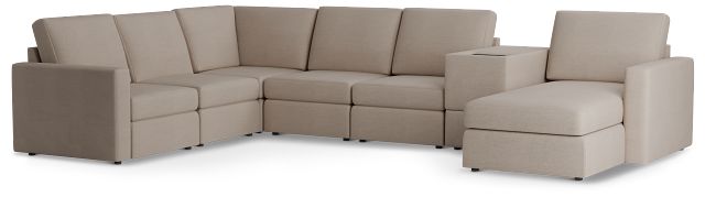 Citymod Beige Fabric Large Right Chaise Sectional With Media Console