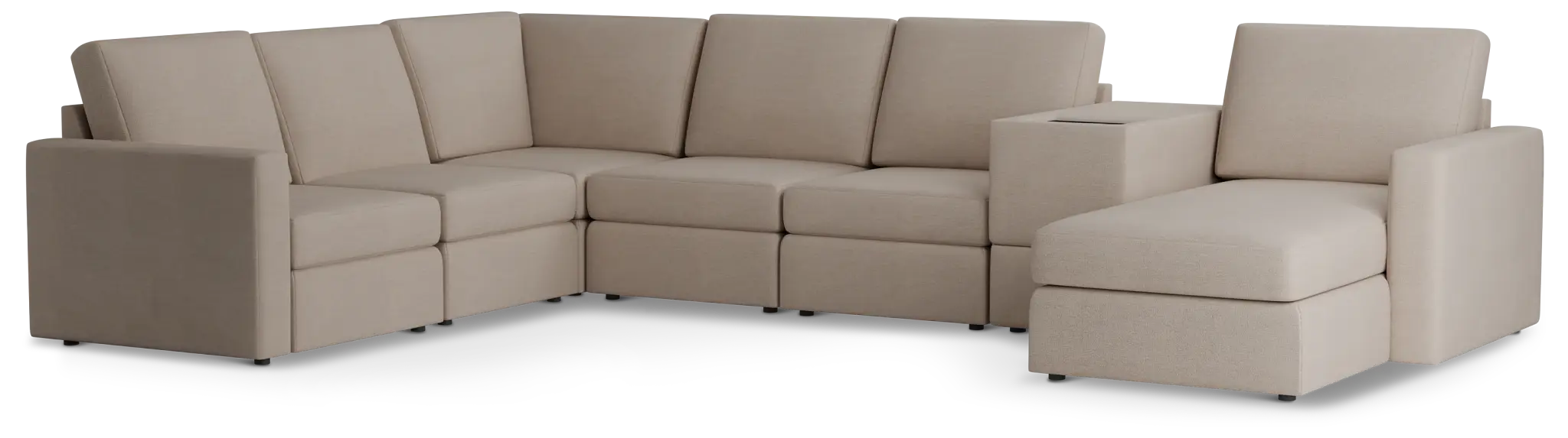 Citymod Beige Fabric Large Right Chaise Sectional With Media Console Citymod Beige Fabric Large Right Chaise Sectional With Media Console