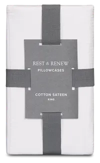 Rest & Renew Cotton Sateen White 300 Thread Set Of 2 Pillowcases