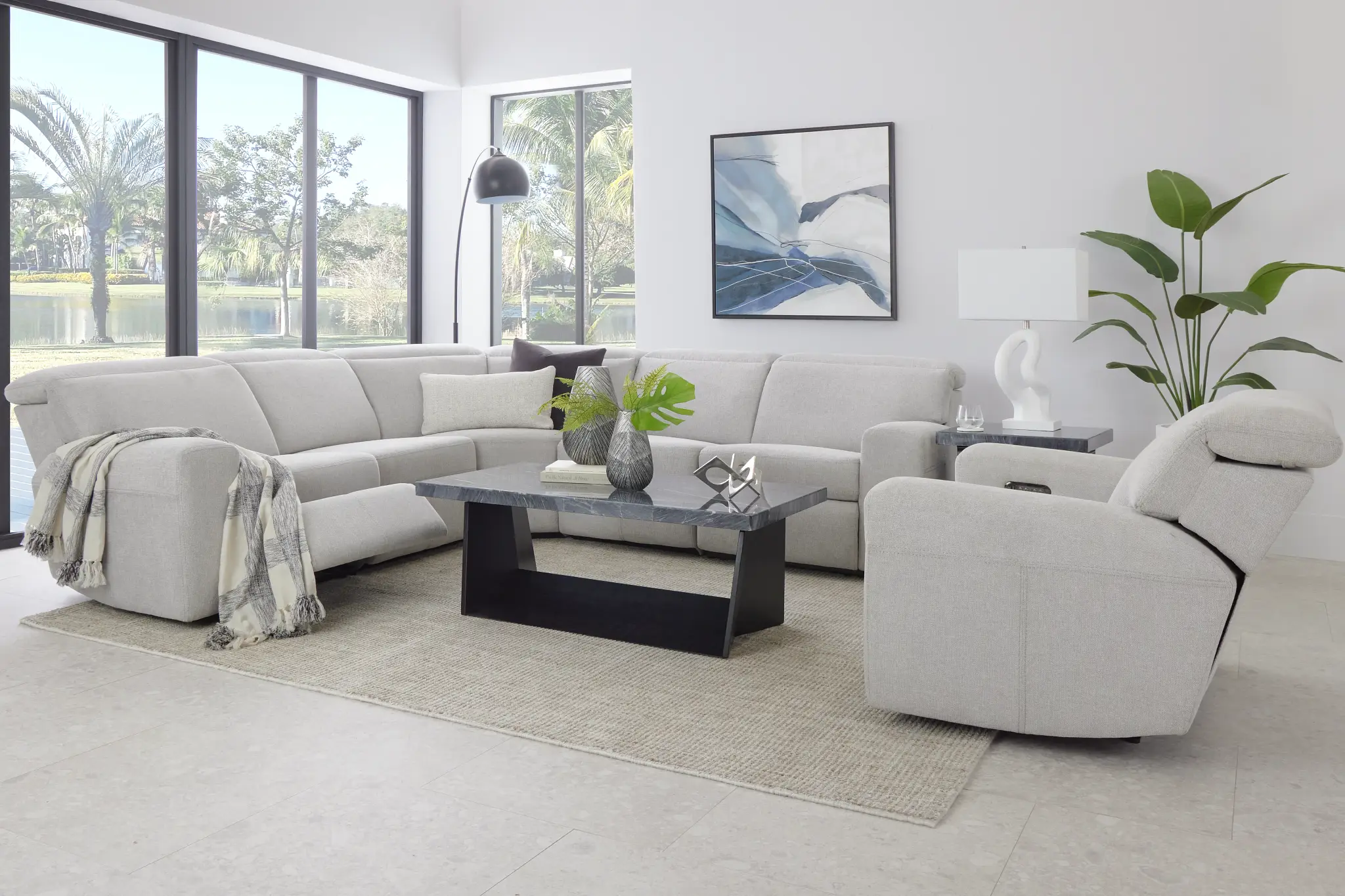 Callum Light Gray Fabric Small Two-arm Manually Reclining Sectional Callum Light Gray Fabric Small Two-arm Manually Reclining Sectional