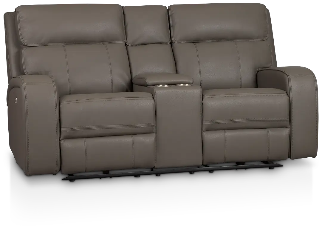 Rhett Gray Micro Power Reclining Console Loveseat Rhett Gray Micro Power Reclining Console Loveseat
