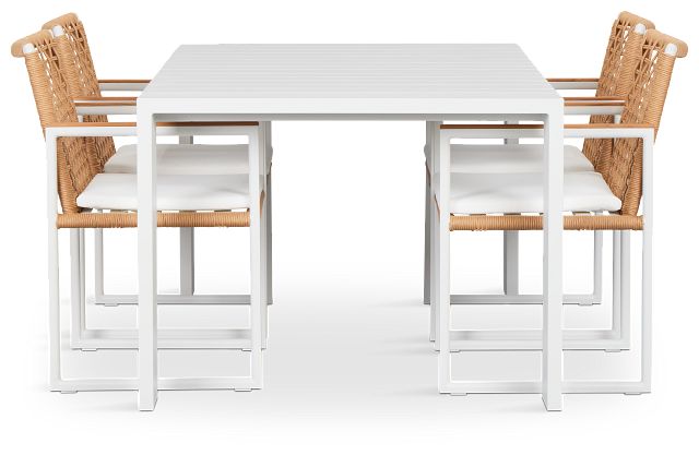 Sunrise White 65" Rectangular Table & 4 Teak Arm Chairs