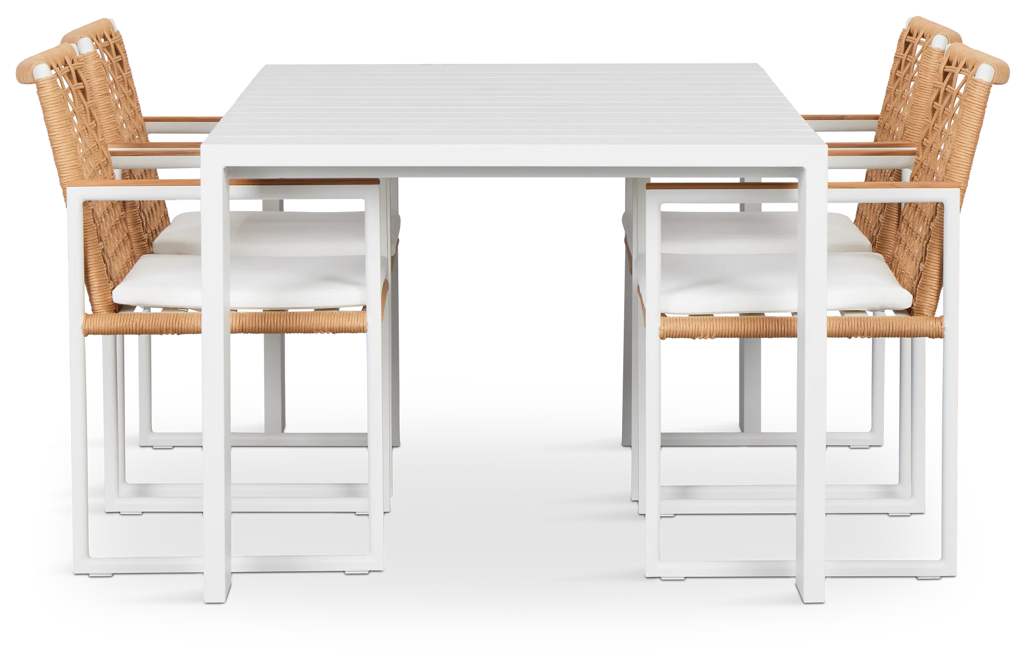 Sunrise White 65" Rectangular Table & 4 Teak Arm Chairs