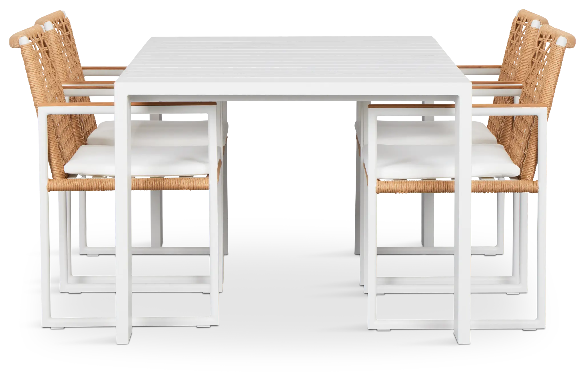 Sunrise White 65" Rectangular Table & 4 Teak Arm Chairs Sunrise White 65" Rectangular Table & 4 Teak Arm Chairs