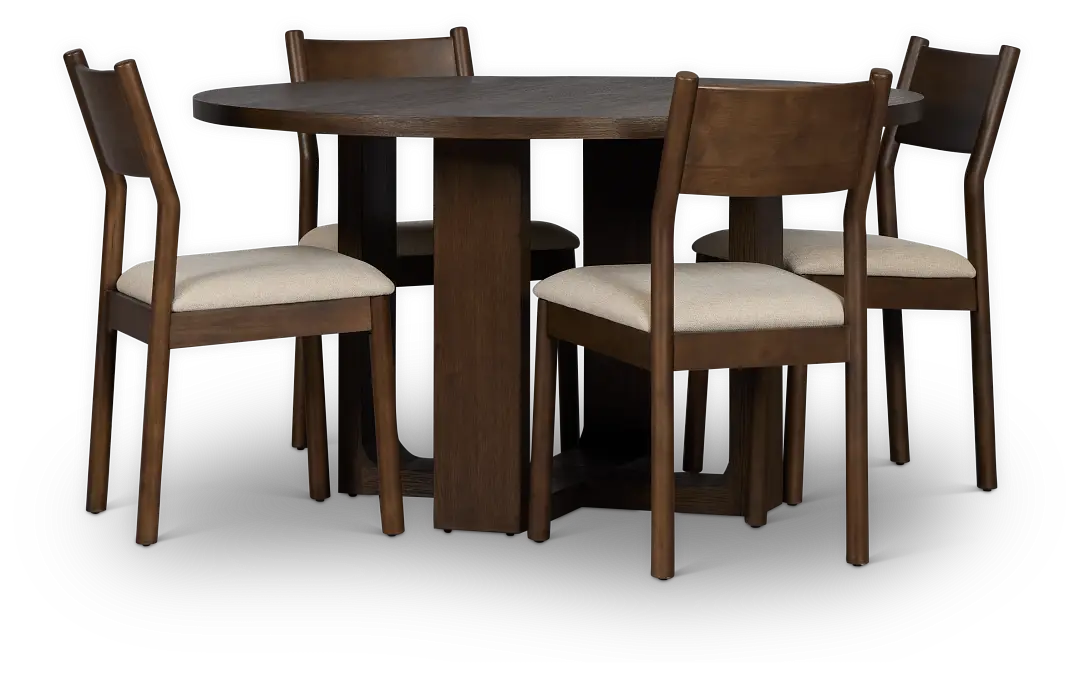 Rochester Dark Tone Round Table & 4 Upholstered Chairs Rochester Dark Tone Round Table & 4 Upholstered Chairs