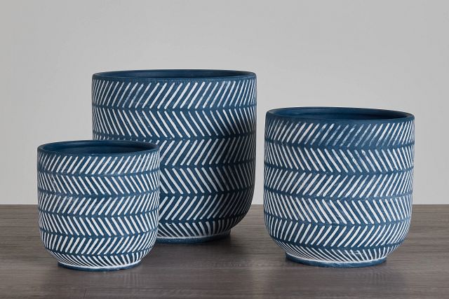 Shaw Dark Blue Set Of 3 Planter