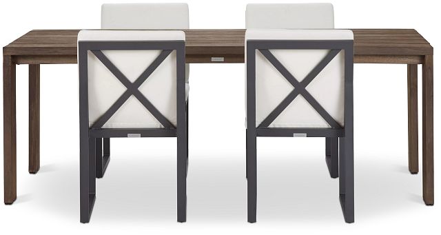 Linear Dark Gray White 86" Teak Table & 4 Cushioned Side Chairs (3)
