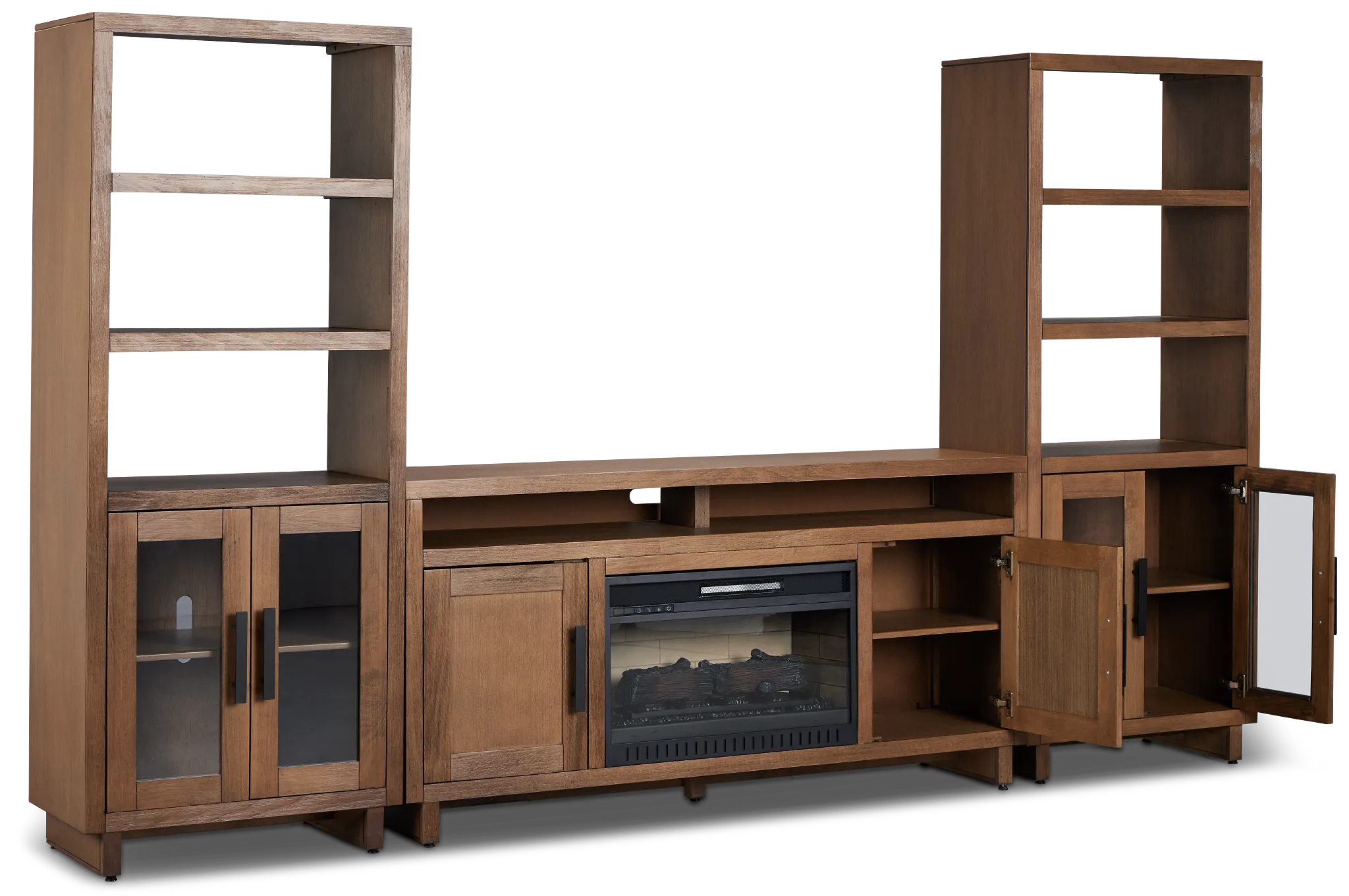 Richmond Light Tone 64" Door Pier Entertainment Wall With Fireplace