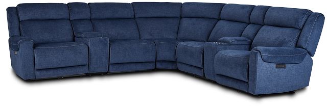 Beckett Dark Blue Micro Large Triple Power Reclining Two-arm Sectional (1)