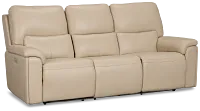 Fallon Beige Lthr/vinyl Power Reclining Sofa W/ Massage