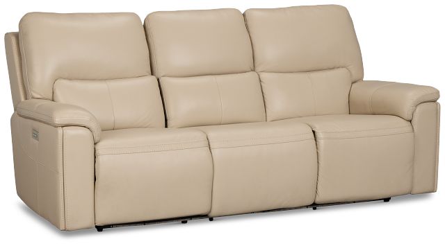 Fallon Beige Lthr/vinyl Power Reclining Sofa W/ Massage