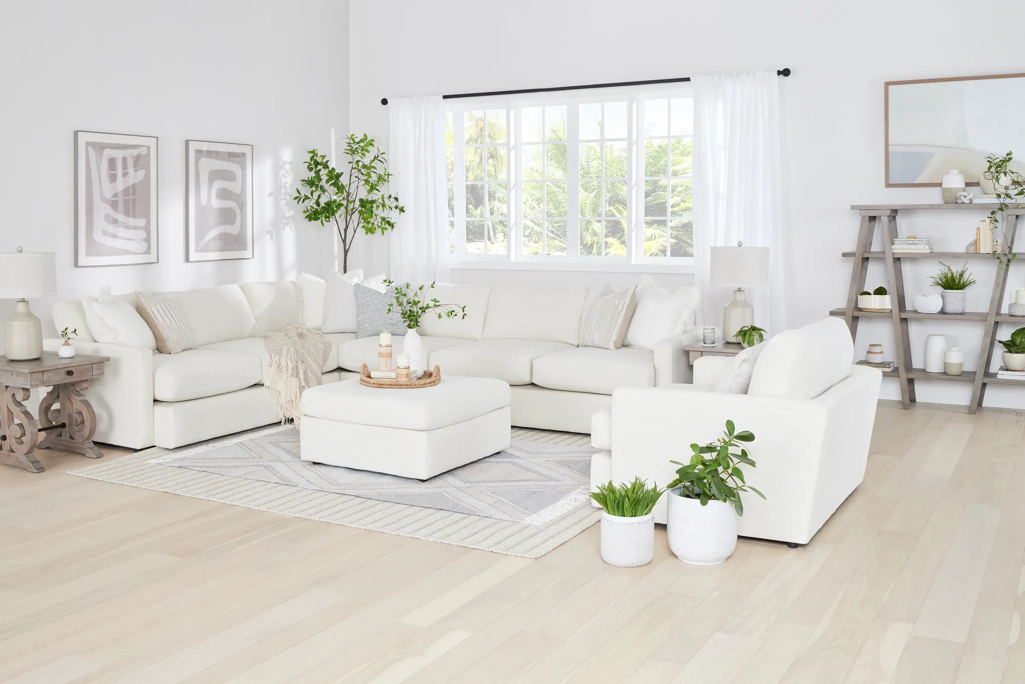 Noah Ivory Fabric Medium Two-arm Sectional