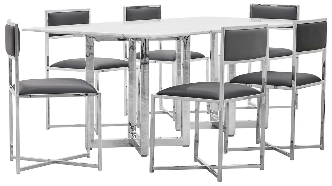 Amalfi Gray Marble Rectangular Table & 4 Metal Chairs