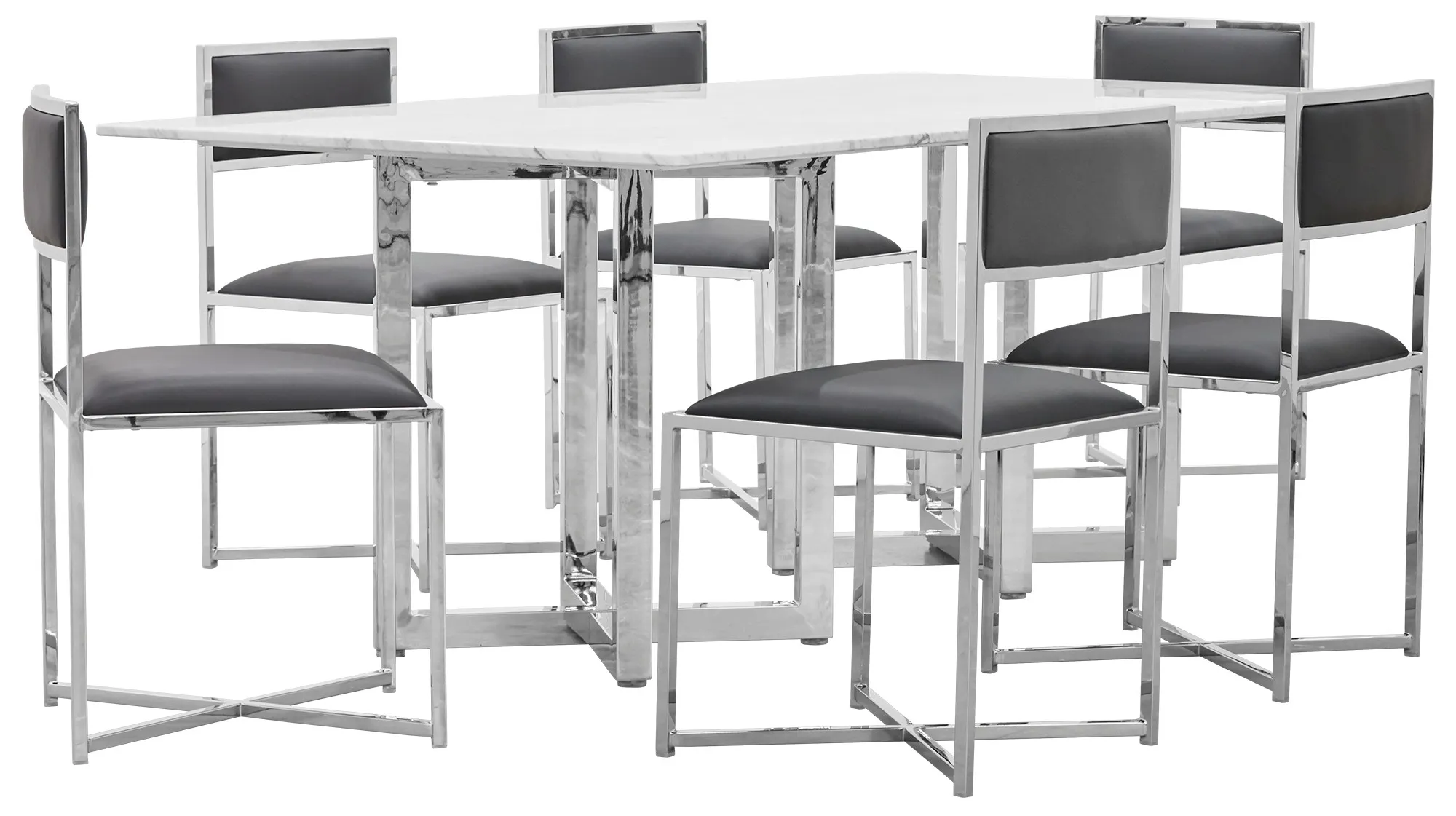 Amalfi Gray Marble Rectangular Table & 4 Metal Chairs