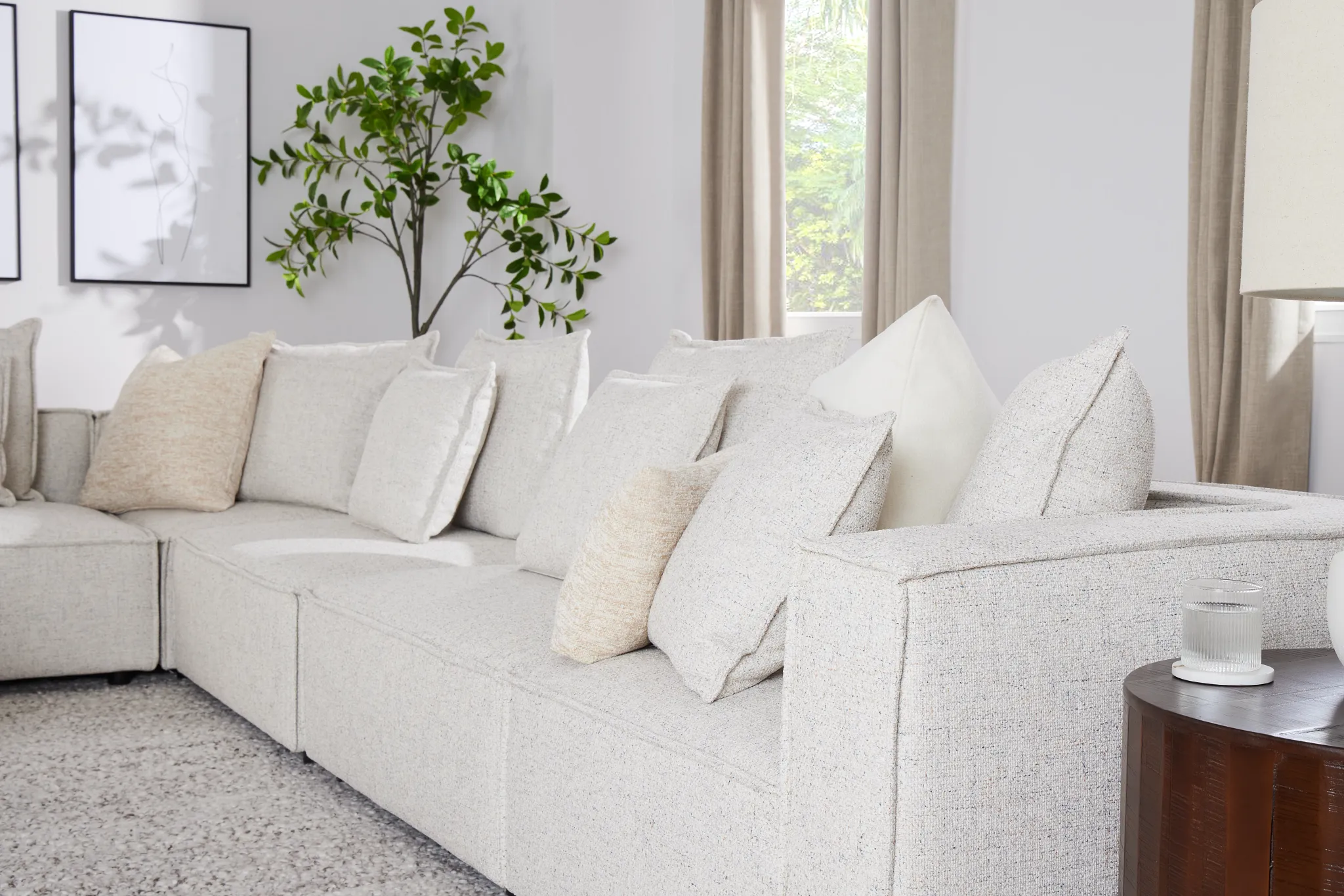 Tatum Beige Fabric 6-piece Pit Sectional