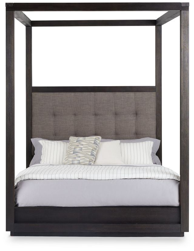 Madden Gray Fabric Canopy Bed (1)