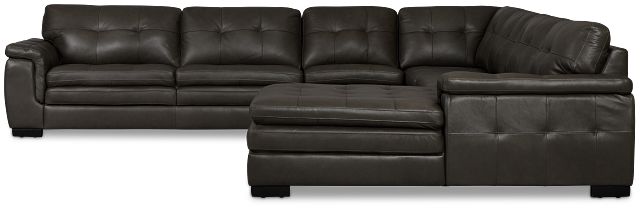 Braden Dark Gray Leather Large Right Chaise Sectional