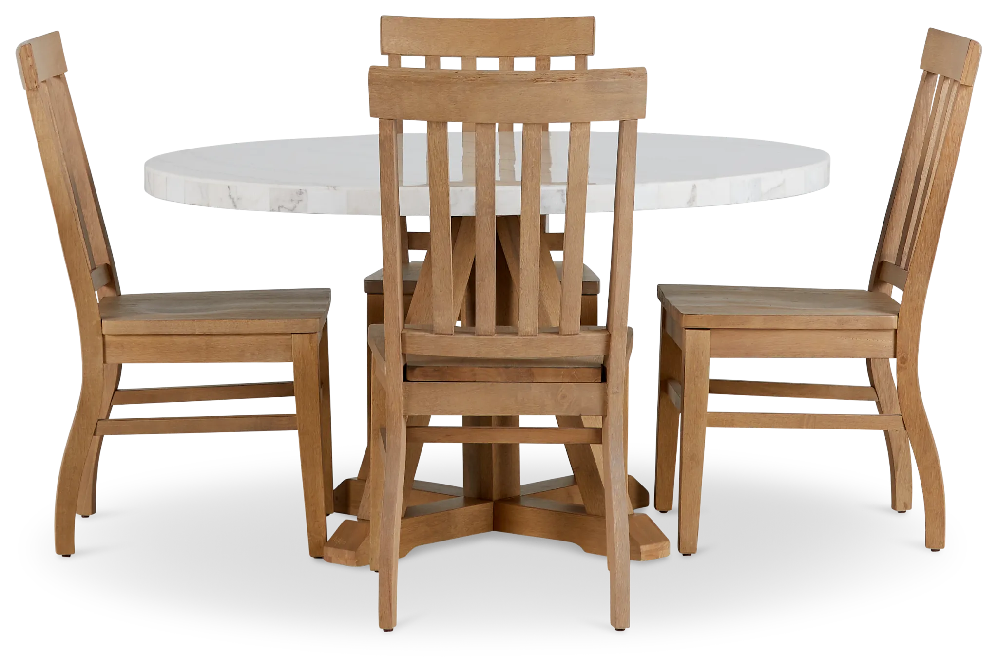 Somerset Light Tone Marble Round Table & 4 Wood Chairs