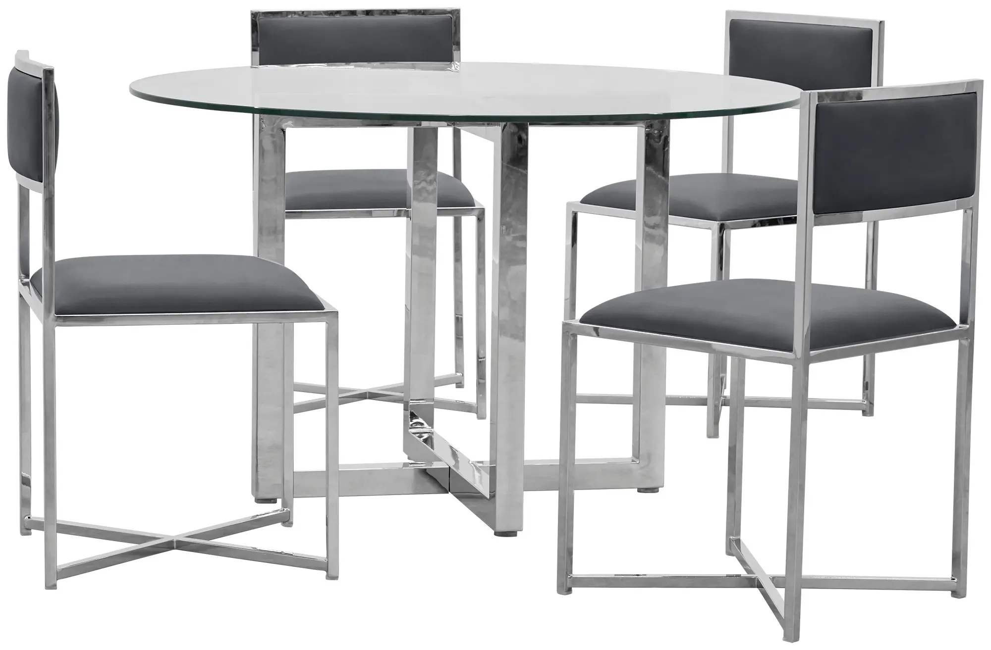 Amalfi Gray Glass Round Table & 4 Metal Chairs Amalfi Gray Glass Round Table & 4 Metal Chairs