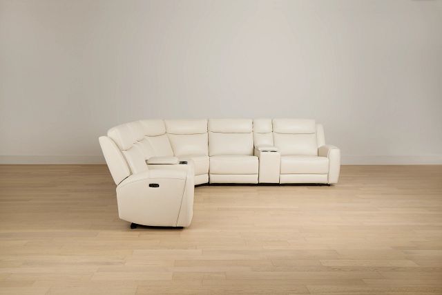 Walker Ivory Lthr/vinyl Large Triple Power Reclining Two-arm Sectional