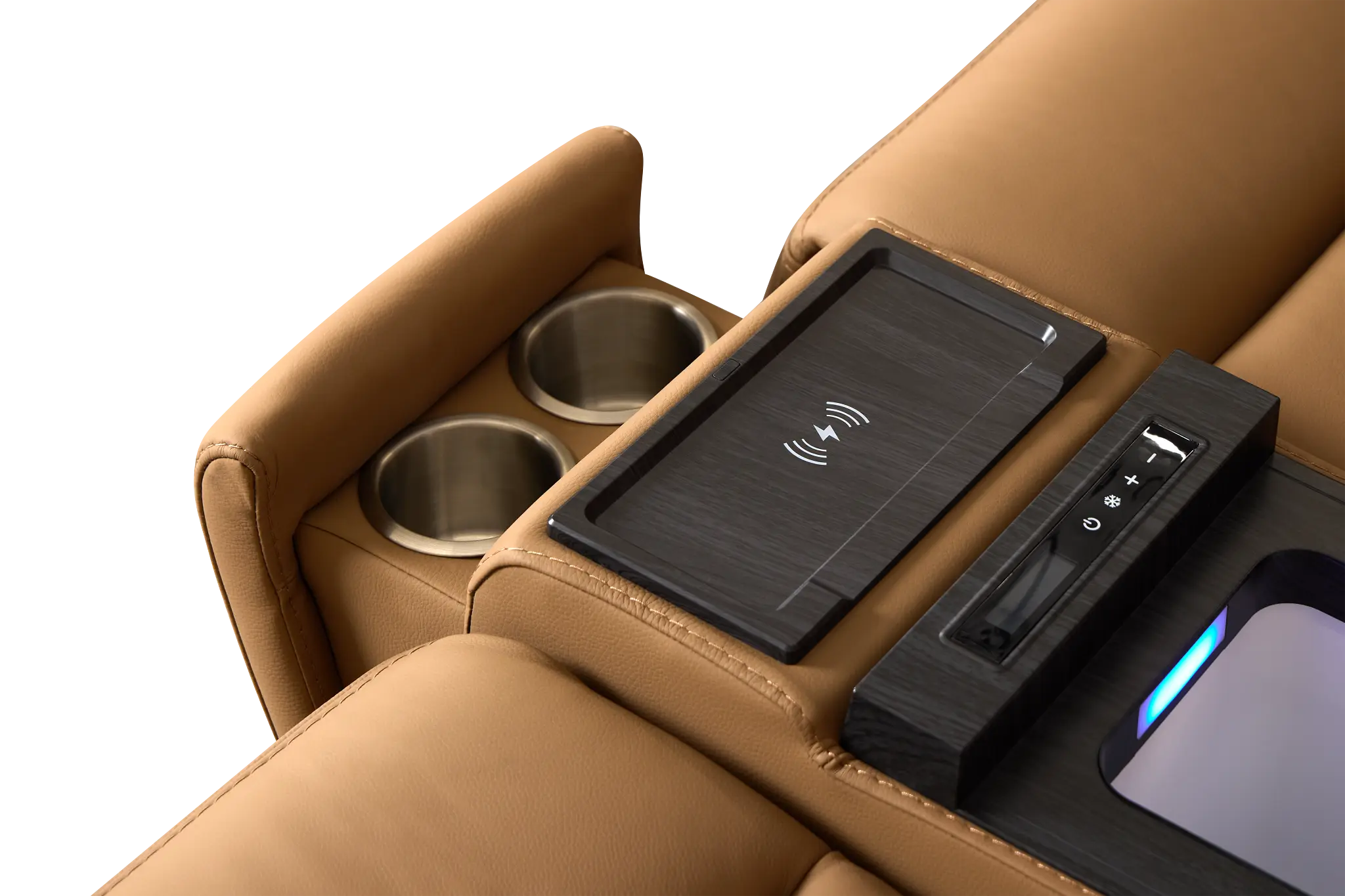 Wilder Brown Leather Large Tri Power Sectional W/refrigerated Console Wilder Brown Leather Large Tri Power Sectional W/refrigerated Console