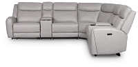 Walker Light Gray Lthr/vinyl Large Triple Power Reclining Two-arm Sectional