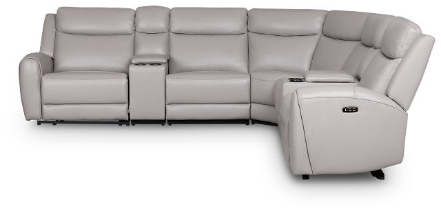 Walker Light Gray Lthr/vinyl Large Triple Power Reclining Two-arm Sectional