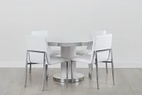 Miami White 47" Round Table & 4 Upholstered Chairs