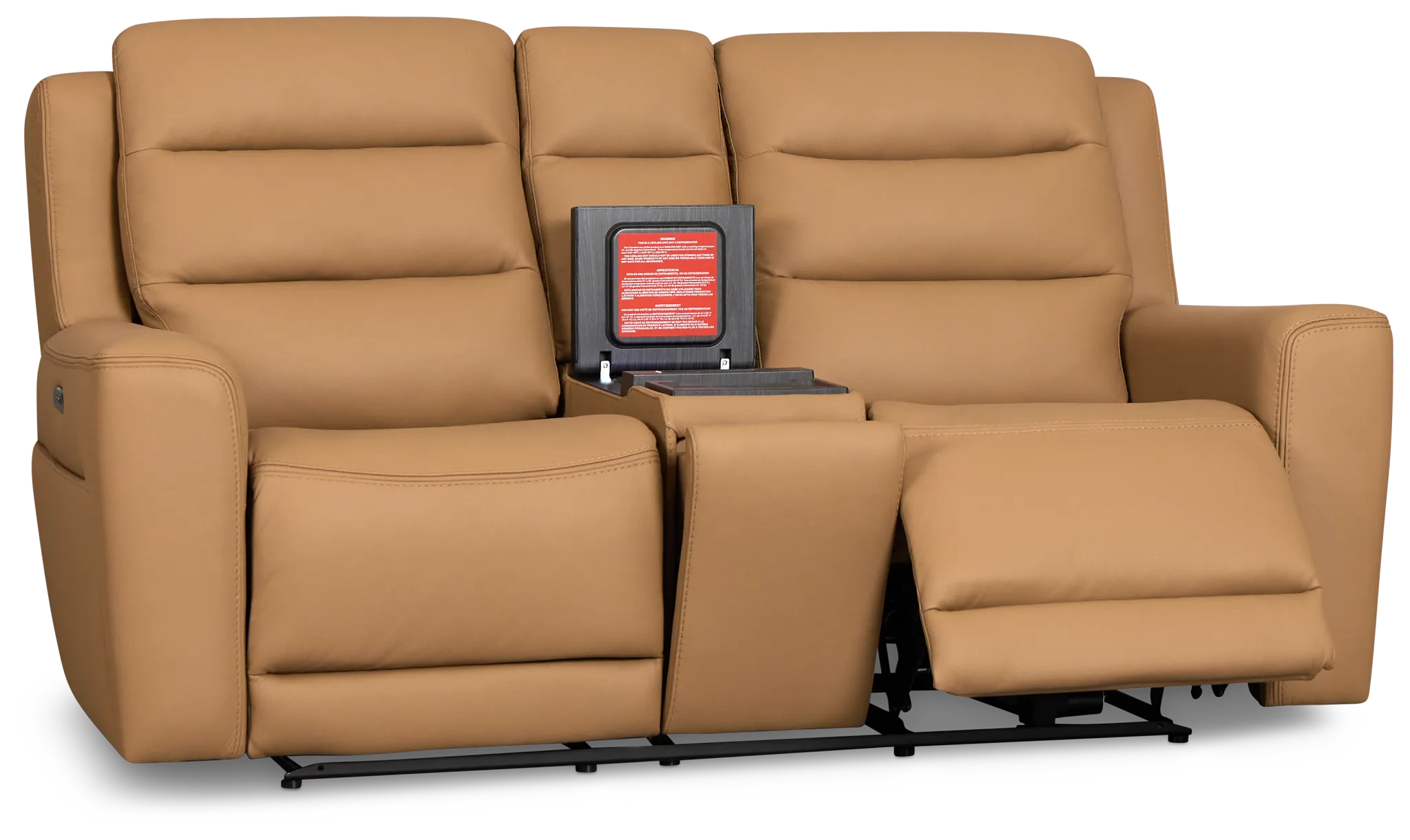 Wilder Brown Leather Power Reclining Console Loveseat With Refrigerator