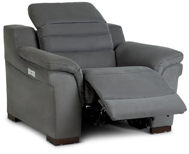 Sentinel Dark Gray Micro Power Recliner With Power Headrest