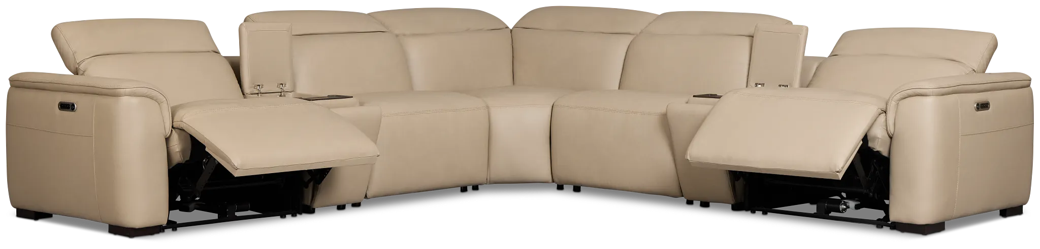 Flexsteel Brodie Taupe Leather/Vinyl Large Dual Power Reclining Two-arm Sectional