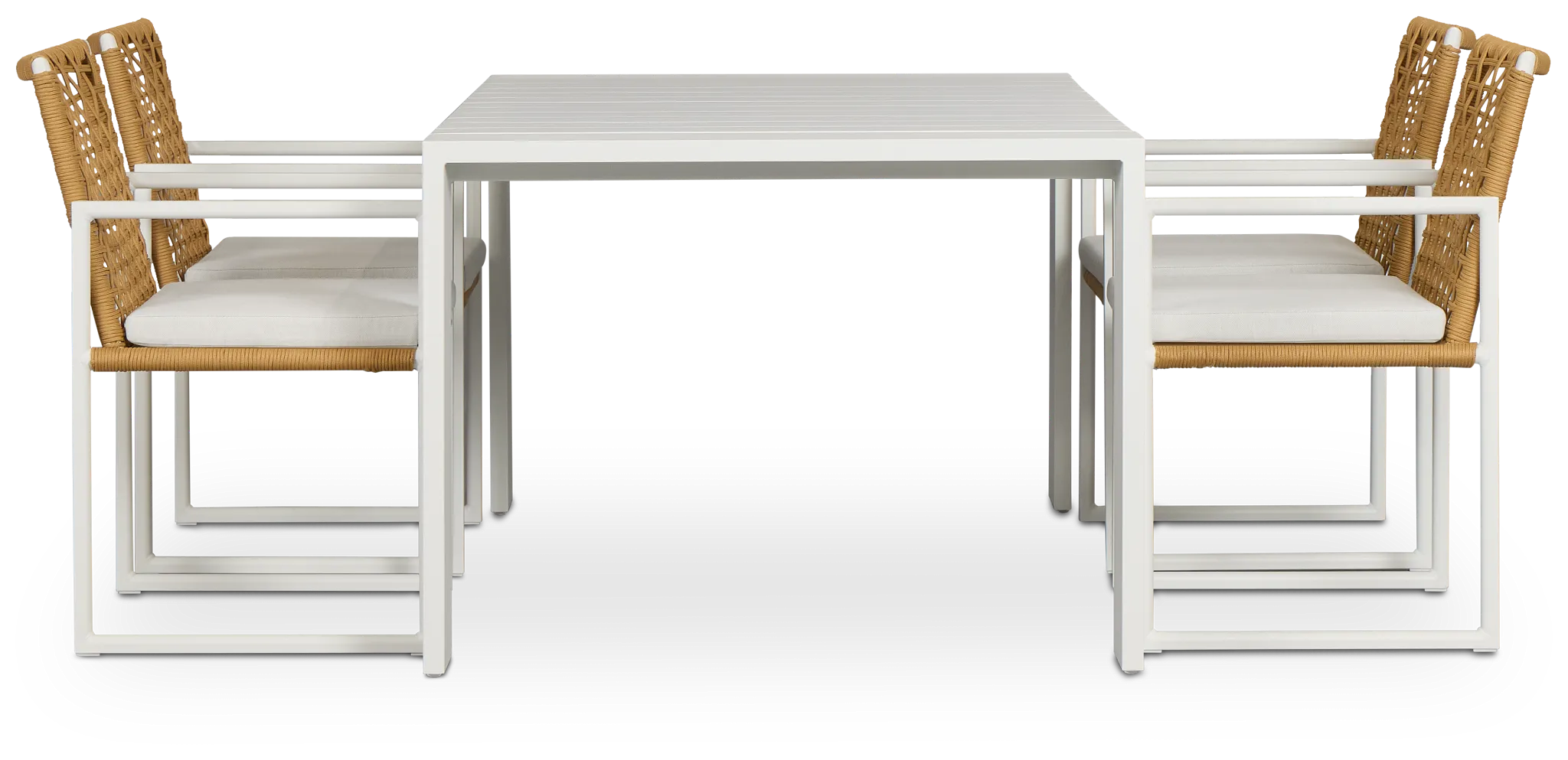 Sunrise White 65" Rectangular Table & 4 Aluminum Arm Chairs